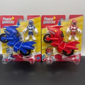 New Playskool Heroes Power Rangers Red Ranger Blue Rangers W Shark Cycle toy (2)